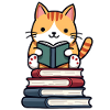 Cat reading a book