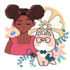 Kawaii-Mädchen, Cyborg-Hund und Blumen