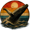 Whale in retro sunset