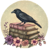 Raven on stack of books