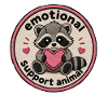 Cuddly toy raccoon heart motif