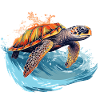 Wild sea turtle in wave