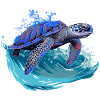 Sea turtle surfing on wave
