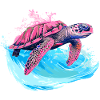 Wild pink sea turtle in wave