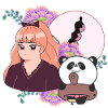 Manga-Mädchen und Panda mit Beinprothese