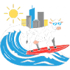 Surfing cow at the City-Wave