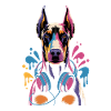 Dobermann mit Kopfhörern