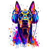 Dobermann mit Kopfhörern