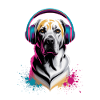 Labrador mit Kopfhörern