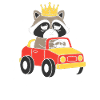 Raton laveur royal en voiture jouet