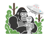 Gorilla und Alien im Dschungel-UFO