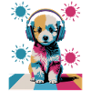 Poodle puppy with headphones