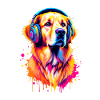 Golden Retriever mit Kopfhörer