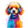 Poodle puppy with headphones