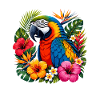 Tropical parrot in flower ring