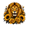Lion in sunflower wreath