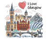 Ich liebe Glasgow Skyline Aquarell