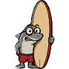 Surferhai Cartoon mit Surfbrett