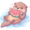 Kawaii-Otter isst Wassermelone