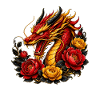 Flammen-Drache und Rosen