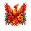 Flammenphönix mit Tropenblüten