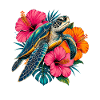 Turtle im Tropenblüten-Design