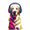 Golden Retriever with Headphones