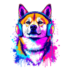 Shiba Inu with headphones