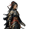 Schwarze Samuraiin mit Goldmustern