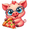 Nerd Pig Cartoon Pizza Pizza Lover