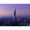 Dämmerungs-Skyline mit Turmspitze