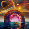 Neon-Rundportal am Horizont