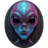 Neon Alien Medallion Sci-Fi Art