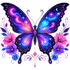 Galaxy Butterfly with Flowers