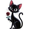 Black Cat T-Shirt with Rose