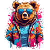 Neonbär in bunter Hoodie