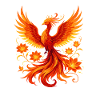 Flammender Phönix im Blütenkranz