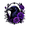 Night crow with violet roses