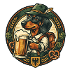 Dackel mit Bierkrug in Lederhosen