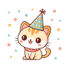 Chaton fête pastel et confettis