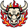 Bull's head in flames tattoo style