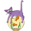 Lila Katze auf dem Fischglas