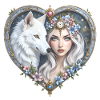 Florale Wolfsfrau im Herzen