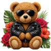Biker-Teddybär mit Blüten