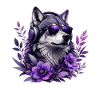 Purple Wolf DJ with Flower Wreath