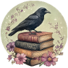 Raven on stack of books