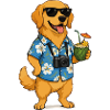 Beach dog with camera and cocktail