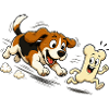 Dog Chasing Running Bone Comic Motif