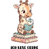 Lernende Giraffe mit Lesestapel