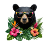 Tropical bear head with flower glasses